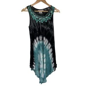 Ingear Resort - Black & Teal TieDye Sleeveless Rayon Dress - One Size cover up